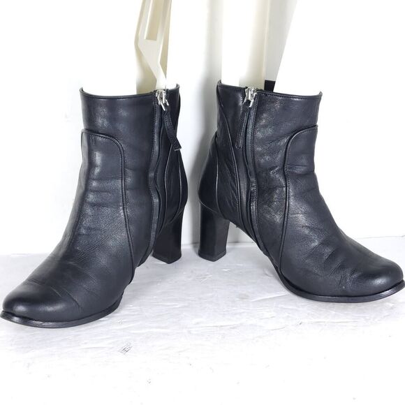 M Grigiarancio Women's US7-7,5 EU38 Black Leather Zip Heeled Ankle Boots Booties - Picture 5 of 15